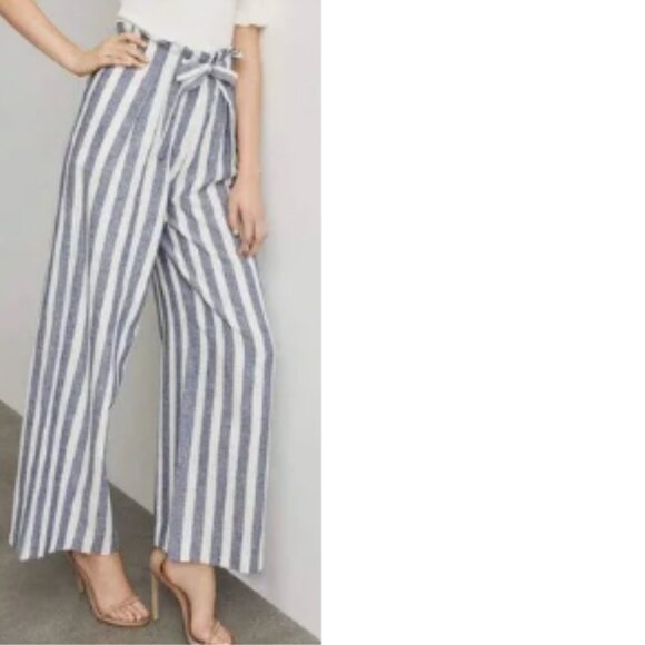 BNWT BCBGMAXAZRIA Paperbag-Waist Wide-Leg Striped Pants (XXS) POCKETS - Picture 1 of 9